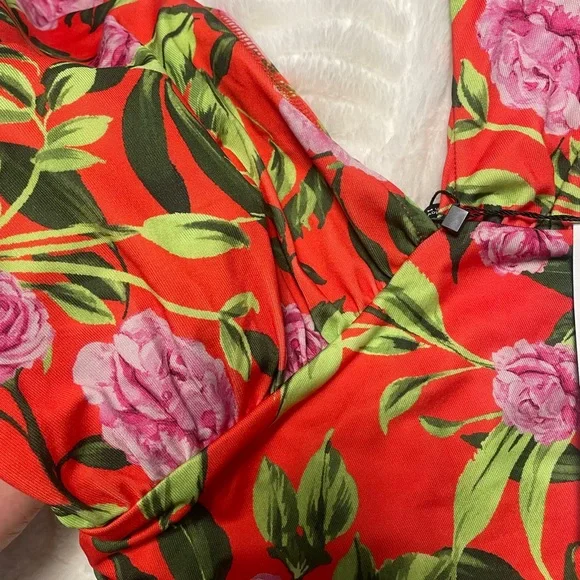 Zara Bright Red Floral Swimwear - Picture 2 of 5